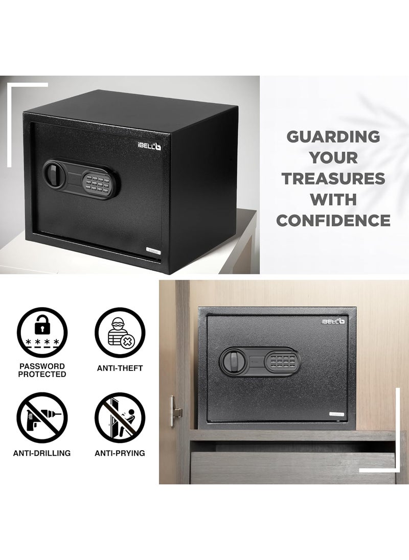 iBELL SL30S Digital Electronic Safe Locker for Personal and Office Use 30L Black Locker with Blue LED Light and Emergency Key Access
