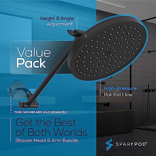 SparkPod Round Rain Shower Head with Extension Arm - Height Adjustable Shower Head with High Pressure Performance - Easy 1-Minute Installation (16" Arm Extension, Midnight Black Matte) - Image 3