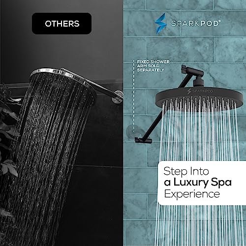 SparkPod Round Rain Shower Head with Extension Arm - Height Adjustable Shower Head with High Pressure Performance - Easy 1-Minute Installation (16" Arm Extension, Midnight Black Matte) - Image 2