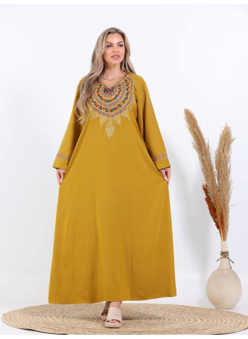 افندينا  جلابية ناعمة مطرزة بتطريز متناسق وانيق A-634 - Image 1