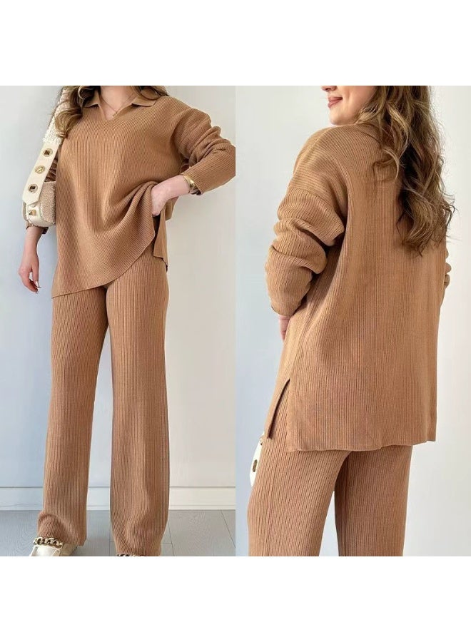 general Women's Autumn-Winter Fashion Solid Color Loose Hem Open-Weave Knit Set of Two Women's Jackets - Image 1