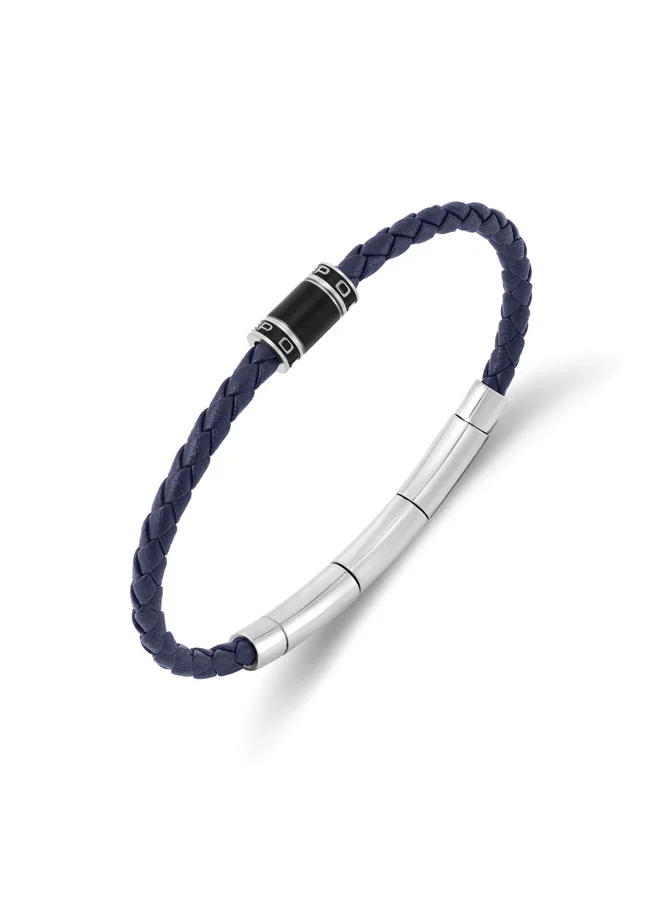 بوليس Carbon Blue Slim Braided Leather Bracelet for Men