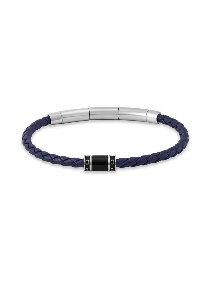 بوليس Carbon Blue Slim Braided Leather Bracelet for Men