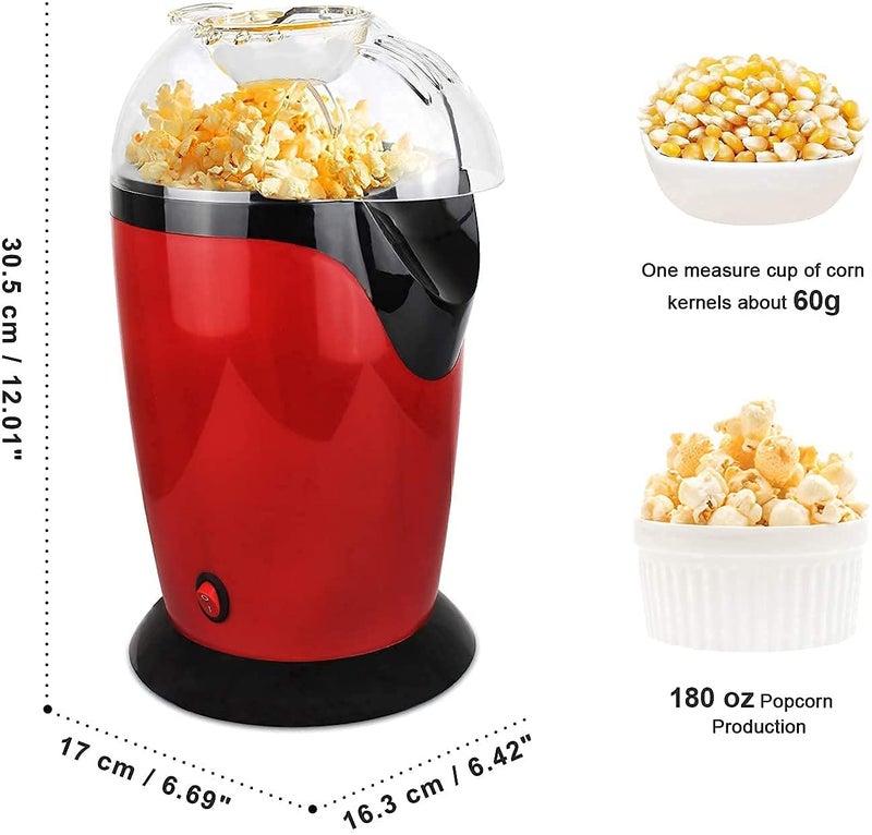 DIYASHI Hot Air Popcorn Maker Compact Tabletop Corn Kernel Air Popper with Containers No Oil 1Minute Popping Time DIY Your Own Taste Automatic Popcorn Machine Household Electric Instant Popcorn Maker - Image 4