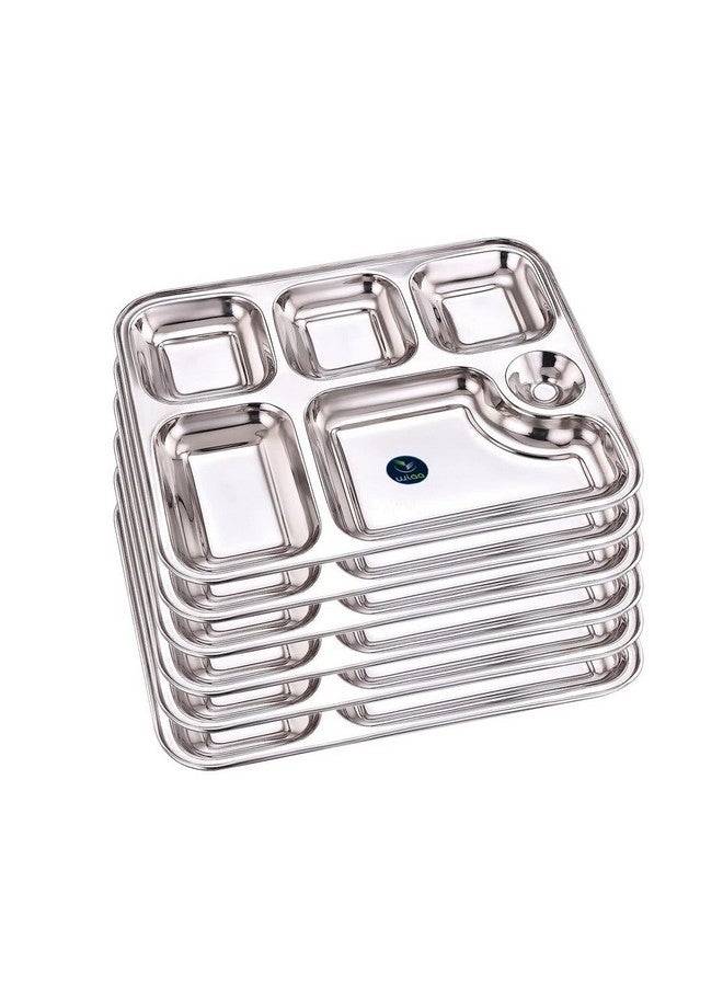 WIAA Stainless Steel 6 Partition Plate for Dinner Lunch, Mesh Plate, Compartment Plate - Thali (Set of 6) - Image 1