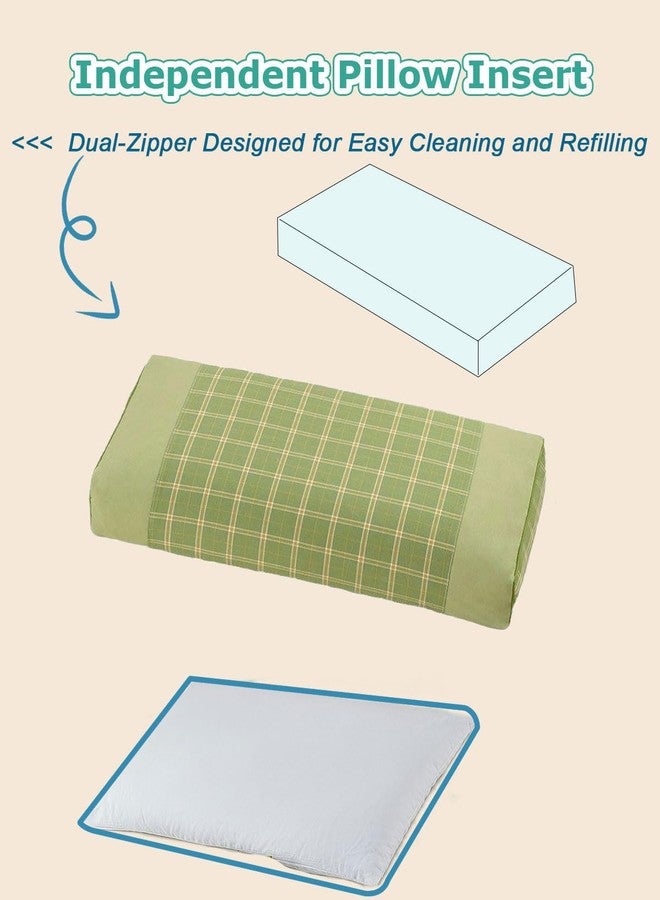 EDMILE Rectangular Buckwheat Pillow, Adjustable Cooling Pillow for All Sleep Positions with Chunky Herringbone Cover, Organic Cervical Support & Washable Design, 20"x10", Green - Image 3