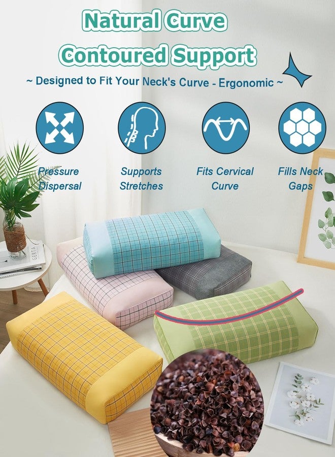 EDMILE Rectangular Buckwheat Pillow, Adjustable Cooling Pillow for All Sleep Positions with Chunky Herringbone Cover, Organic Cervical Support & Washable Design, 20"x10", Green - Image 5