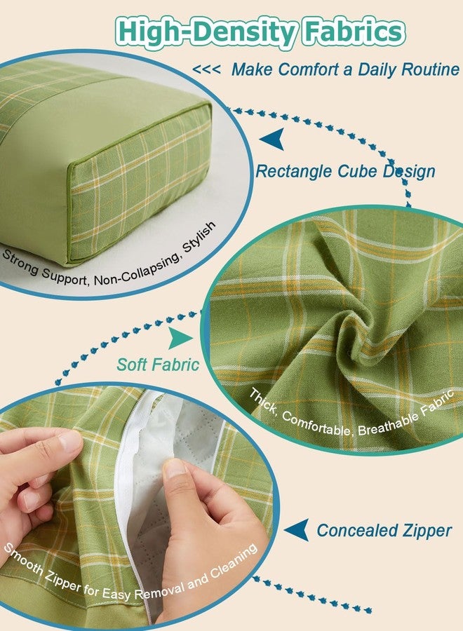 EDMILE Rectangular Buckwheat Pillow, Adjustable Cooling Pillow for All Sleep Positions with Chunky Herringbone Cover, Organic Cervical Support & Washable Design, 20"x10", Green - Image 2