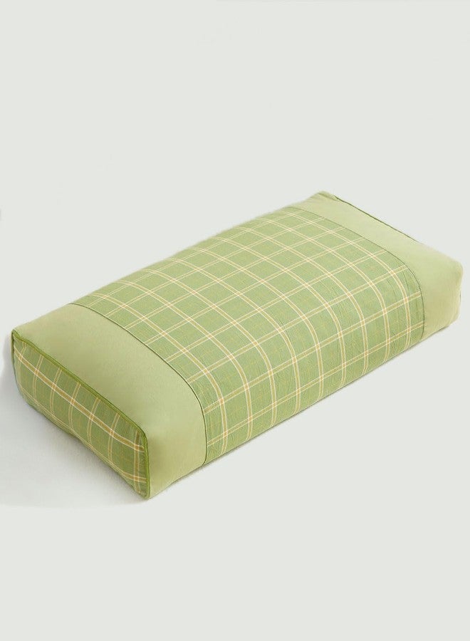 EDMILE Rectangular Buckwheat Pillow, Adjustable Cooling Pillow for All Sleep Positions with Chunky Herringbone Cover, Organic Cervical Support & Washable Design, 20"x10", Green - Image 1