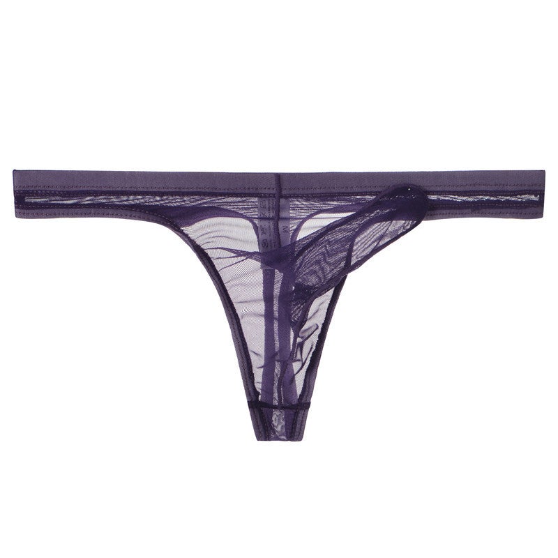 Mens Ultra-Thin Mesh Thong Breathable Elephant Trunk Underwear Purple  - Image 1