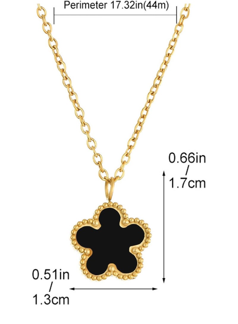 Julia Store 18K Gold Plated Stainless Steel Love Trendy Luxury Simple Lucky Sweet Flower Link Double Face Clover Choker Necklace for Women Necklace Jewelry Gifts for Women - Black - Image 2