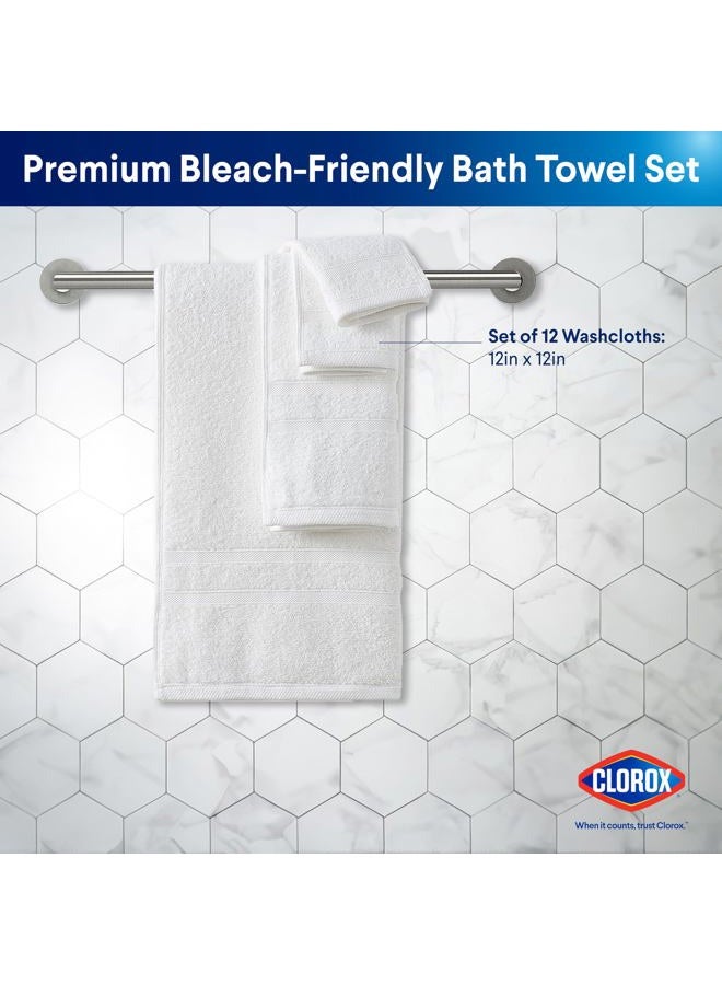 Clorox Bleach Friendly, Quick Dry, 100% Cotton Washcloths (12" x 12"), Highly Absorbent Soft Lightweight, Ideal for Everyday Use, Easy to Wash (12 Pack, White) - Image 2