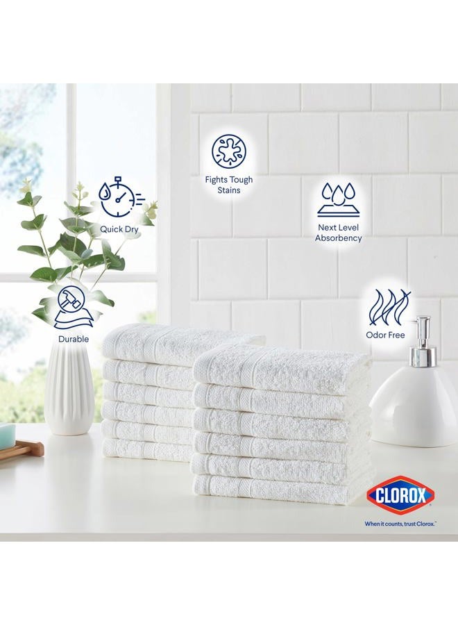 Clorox Bleach Friendly, Quick Dry, 100% Cotton Washcloths (12" x 12"), Highly Absorbent Soft Lightweight, Ideal for Everyday Use, Easy to Wash (12 Pack, White) - Image 4