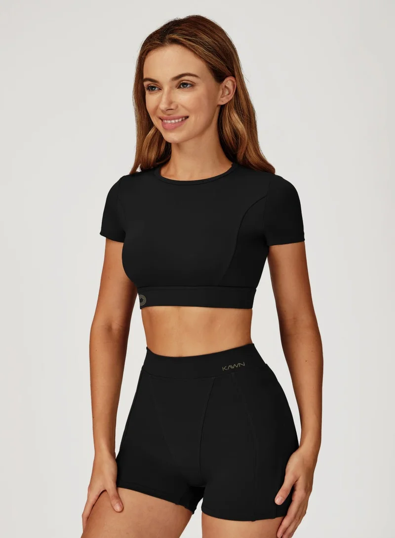 KAWN.YOGA Licorice Black Round Neck Crop Top for Women | Best Price UAE