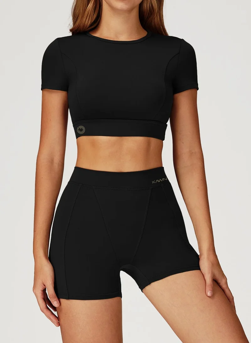 KAWN.YOGA Licorice Black Round Neck Crop Top for Women | Best Price UAE