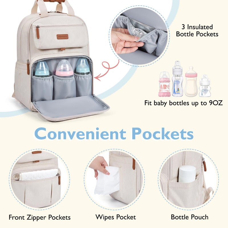 mommore Diaper Bag Backpack, Large Diaper Bag Expandable for 2 Kids/Twins, Durable Baby Bag with Changing Pad, Water Resistant Travel Diaper Backpack for Mom Dad - Image 4