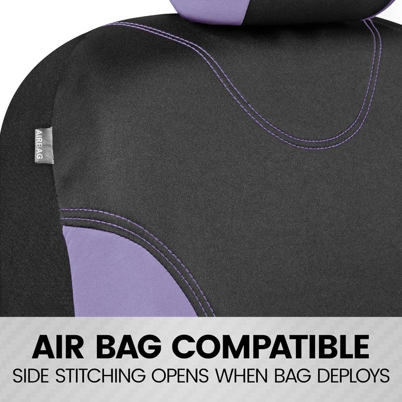 BDK UltraSleek Car Seat Covers Full Set in Purple - Front and Rear Bench Protector Set - Image 5