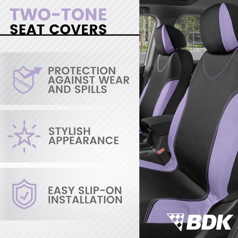 BDK UltraSleek Car Seat Covers Full Set in Purple - Front and Rear Bench Protector Set - Image 3