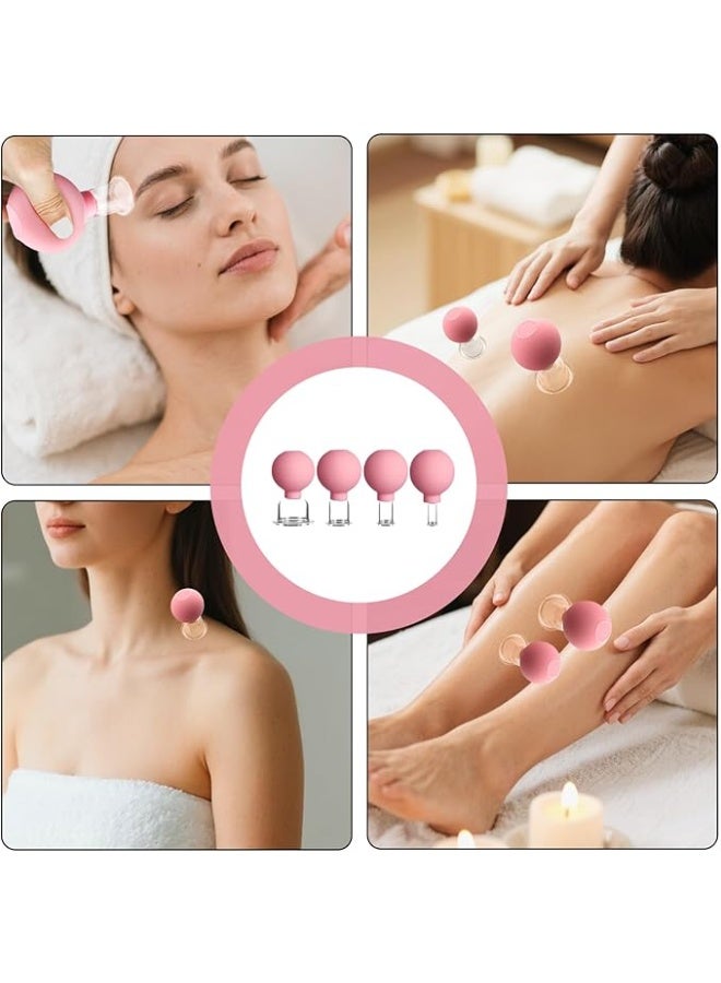 طقم كؤوس حجامة احترافي 4 قطع من الزجاج النقي مع كرات شفط سيليكون - مجموعة حجامة زجاجية للوجه والجسم - تدليك بالشفط لشد الجلد، تقليل التجاعيد والتصريف اللمفاوي - Image 3