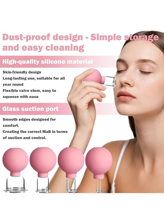 طقم كؤوس حجامة احترافي 4 قطع من الزجاج النقي مع كرات شفط سيليكون - مجموعة حجامة زجاجية للوجه والجسم - تدليك بالشفط لشد الجلد، تقليل التجاعيد والتصريف اللمفاوي - Image 5