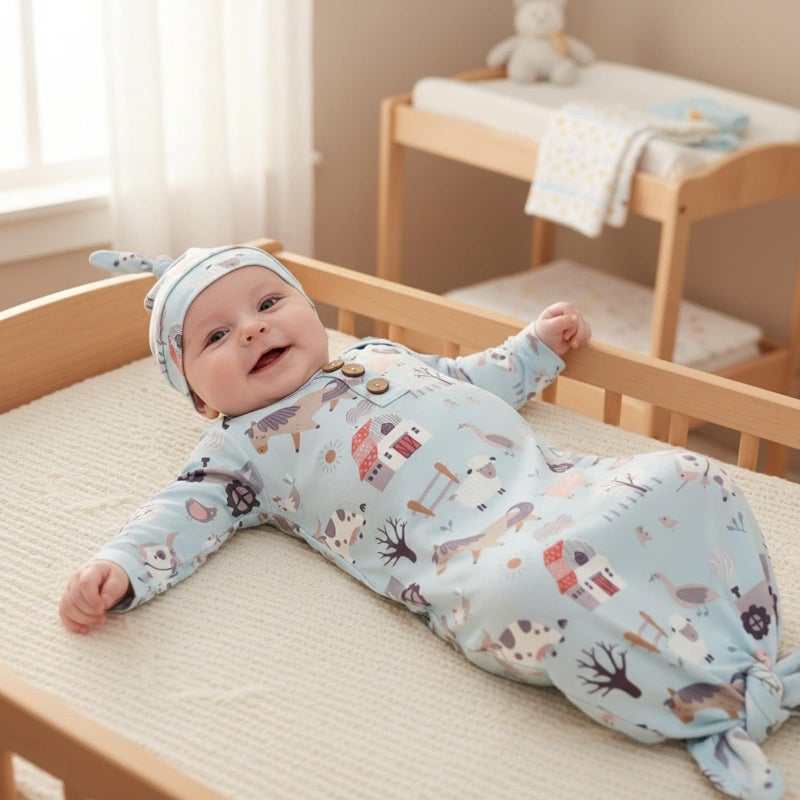 AMAWMW Newborn Neutral Farm Animal Clothes Knotted Sleeper Gown Unisex Baby Boy Girl Cow Nightgown Gifts Infant Western Outfit - Image 2