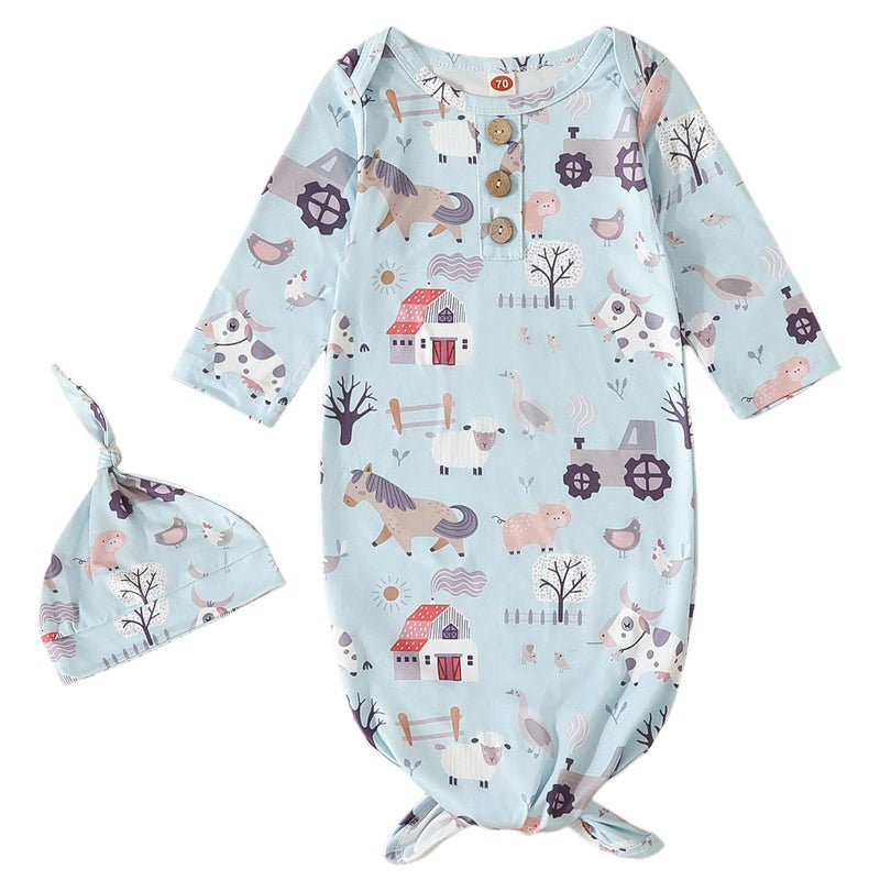 AMAWMW Newborn Neutral Farm Animal Clothes Knotted Sleeper Gown Unisex Baby Boy Girl Cow Nightgown Gifts Infant Western Outfit - Image 1