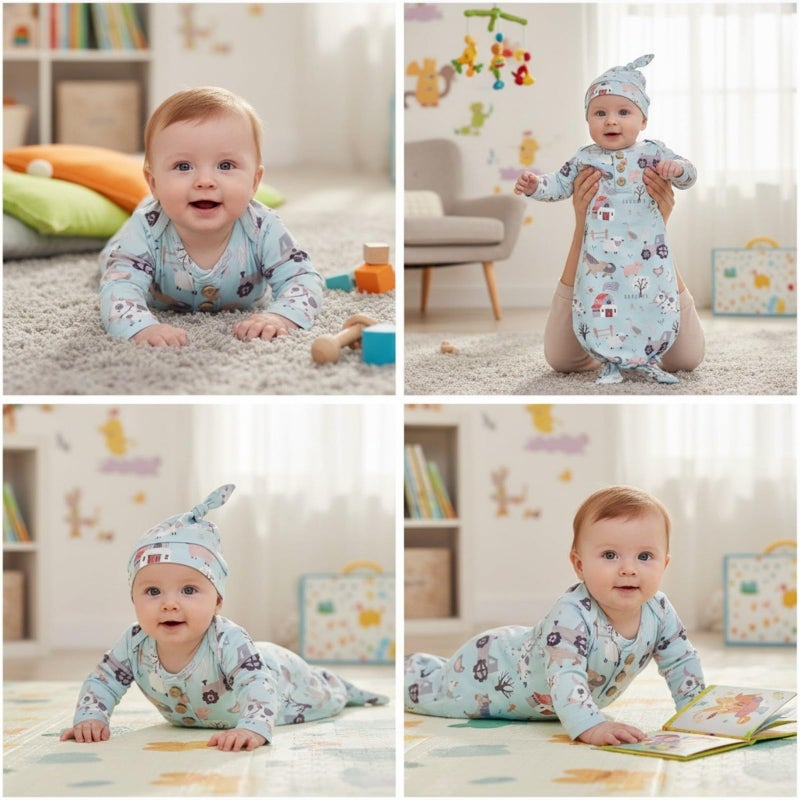 AMAWMW Newborn Neutral Farm Animal Clothes Knotted Sleeper Gown Unisex Baby Boy Girl Cow Nightgown Gifts Infant Western Outfit - Image 3