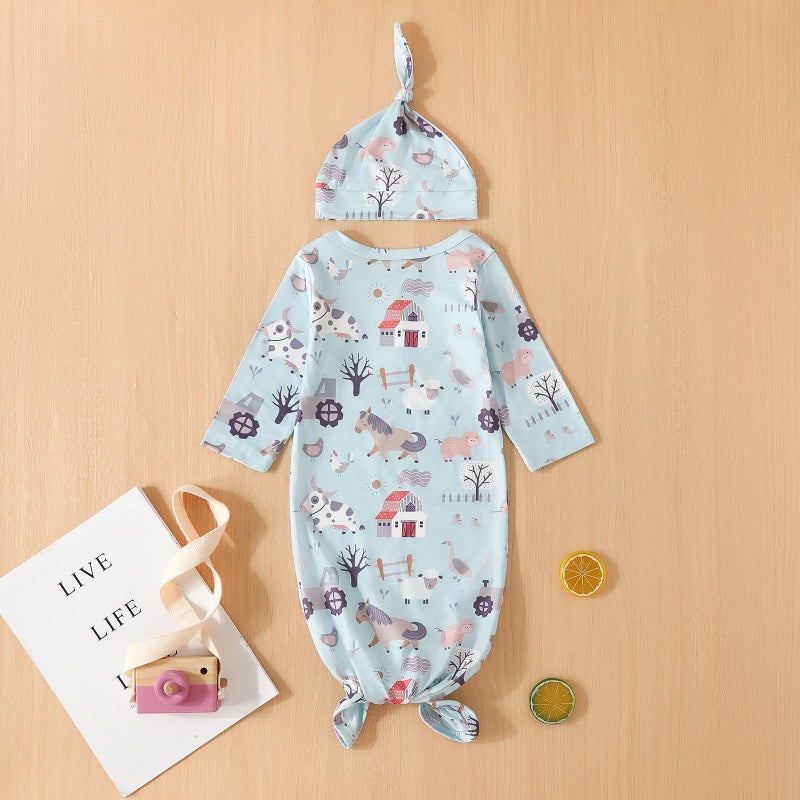 AMAWMW Newborn Neutral Farm Animal Clothes Knotted Sleeper Gown Unisex Baby Boy Girl Cow Nightgown Gifts Infant Western Outfit - Image 4