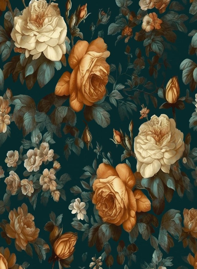 Fvlow Glowing Floral Peel and Stick Wallpaper Vintage Dark Green Wallpaper Vinyl Wrap Kitchen Worktop Covering Self Adhesive Thick Flowers Contact Paper for Cabinets Drawers Sticker Decor 17.4" x 394" - Image 1