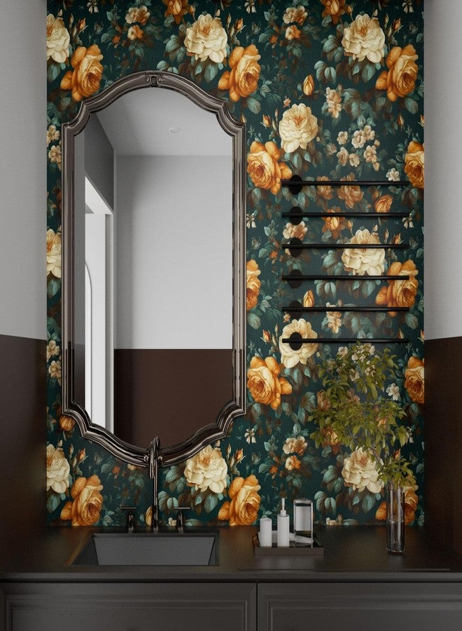 Fvlow Glowing Floral Peel and Stick Wallpaper Vintage Dark Green Wallpaper Vinyl Wrap Kitchen Worktop Covering Self Adhesive Thick Flowers Contact Paper for Cabinets Drawers Sticker Decor 17.4" x 394" - Image 5