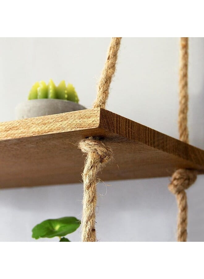 Home Gallery Floating Wall Swing Rope Storage Shelves Beige 3 Shelves 40x20x100 cm - Image 4