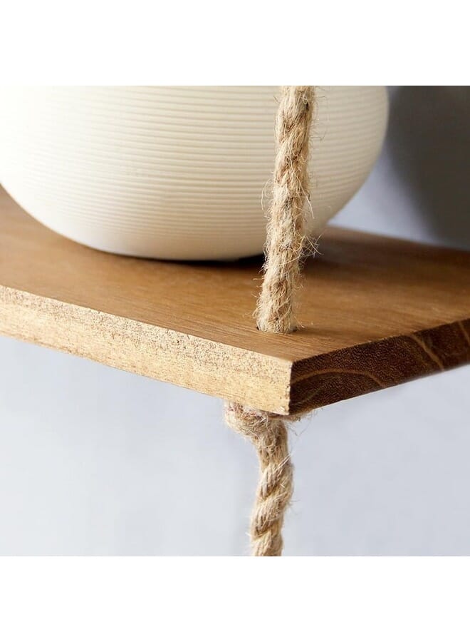 Home Gallery Floating Wall Swing Rope Storage Shelves Beige 3 Shelves 40x20x100 cm - Image 2