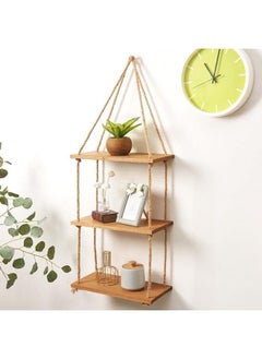 Home Gallery Floating Wall Swing Rope Storage Shelves Beige 3 Shelves 40x20x100 cm  - Image 5