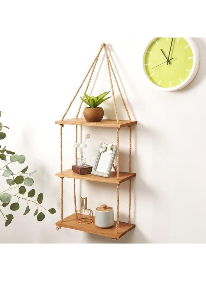 Home Gallery Floating Wall Swing Rope Storage Shelves Beige 3 Shelves 40x20x100 cm - Image 5