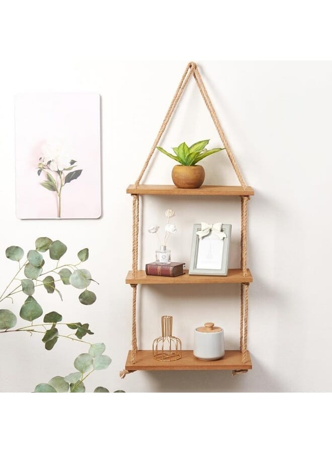 Home Gallery Floating Wall Swing Rope Storage Shelves Beige 3 Shelves 40x20x100 cm - Image 3