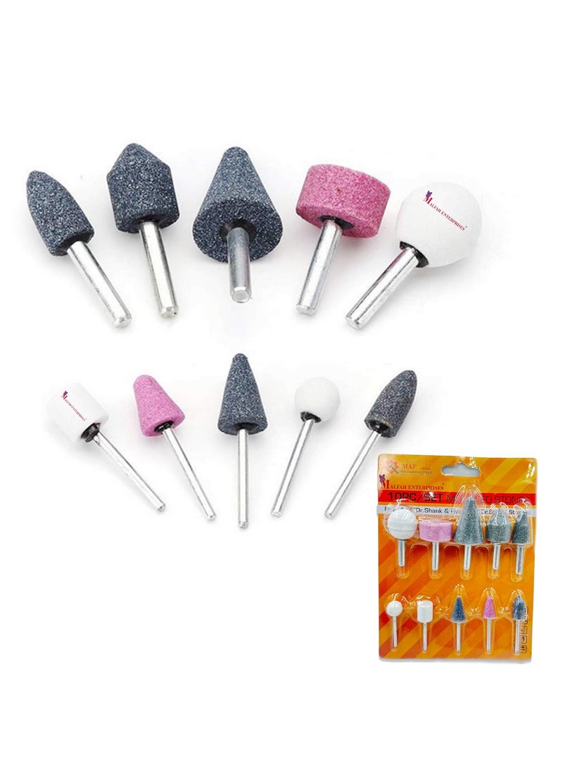 Malfah Enterprises Malfah Abrasive Bur Bits Mounted Stone Shank Grinding Wheel Head Ceramic Grinding Burr Wheel Rotary Tools Set Deburring Polishing 10 pcs Set 36mm MafMFN  - Image 1
