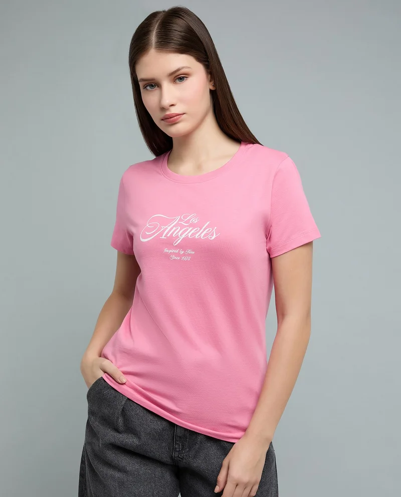 أر أند بي Printed T-Shirt with Crew Neck and Short Sleeves