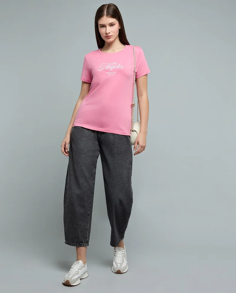 أر أند بي Printed T-Shirt with Crew Neck and Short Sleeves