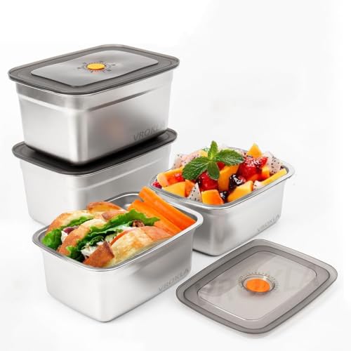 VROKLA 3pcs Stainless Steel Fridge Storage Containers with Leak-Proof Airtight Lids, Reusable Metal Boxes, Stackable, BPA-Free, Dishwasher Safe for Snacks, Fruits (2000 ML) - Image 1