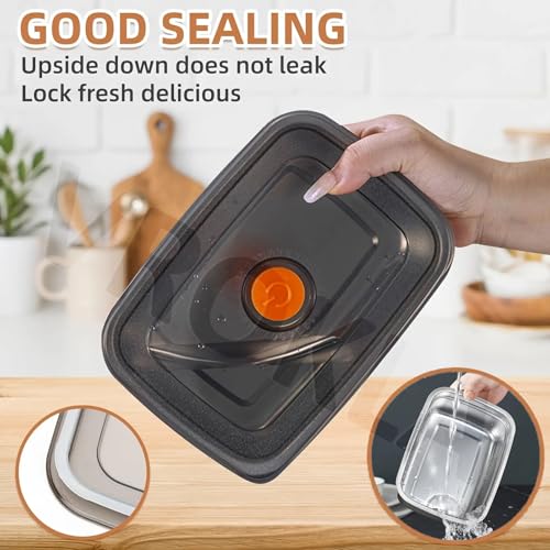 VROKLA 3pcs Stainless Steel Fridge Storage Containers with Leak-Proof Airtight Lids, Reusable Metal Boxes, Stackable, BPA-Free, Dishwasher Safe for Snacks, Fruits (2000 ML) - Image 5