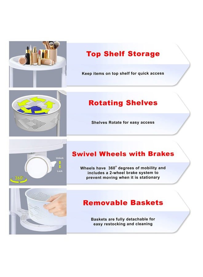 dbest products Octopus 360 3 Tier Rolling cart Kitchen Organization Plastic Rotating Fruit Basket Teacher Classroom Supplies Organizer Makeup Storage Hair Salon Trolley Swivel Lockable Wheels Bar - Image 2
