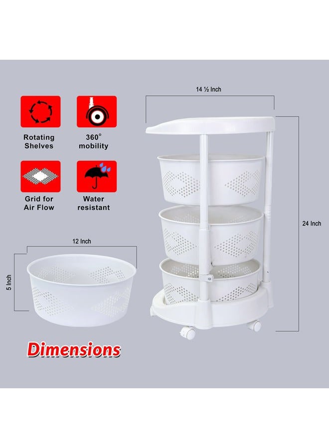 dbest products Octopus 360 3 Tier Rolling cart Kitchen Organization Plastic Rotating Fruit Basket Teacher Classroom Supplies Organizer Makeup Storage Hair Salon Trolley Swivel Lockable Wheels Bar - Image 3