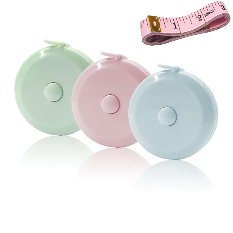 GDMINLO 3 Pack Tape Measure Measuring Tape for Body Fabric Sewing Tailor Cloth Knitting Craft Weight Loss Measurements Retractable 60-inch 1.5 Meter, Small Push ButtonDouble Scales Rulers - Image 1