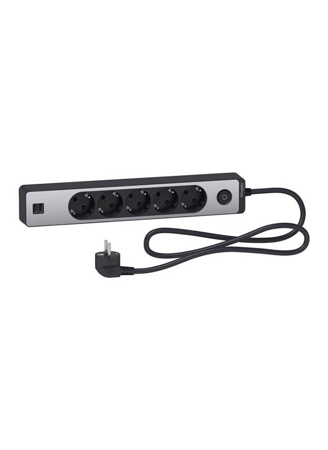 Schneider Electric - Trailing Lead Unica Extend 5 Schuko Swicthable Usb Type A+A Cable Anthracite - Image 1