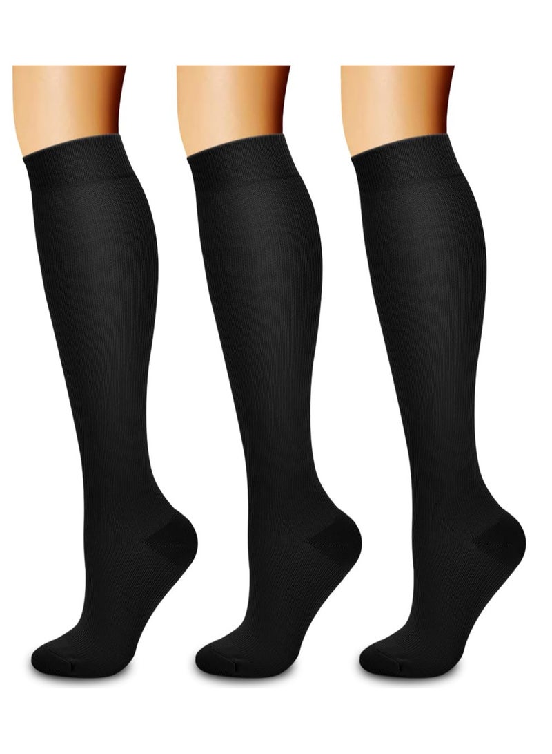 VIUAUAX 3 piece Medical Compression Socks-Compression Socks For Women and Men Circulation Relief for Calf and Sole Fatigue, Best Support for Nurses, Running, Hiking and Recovery Black L/XL  - Image 1