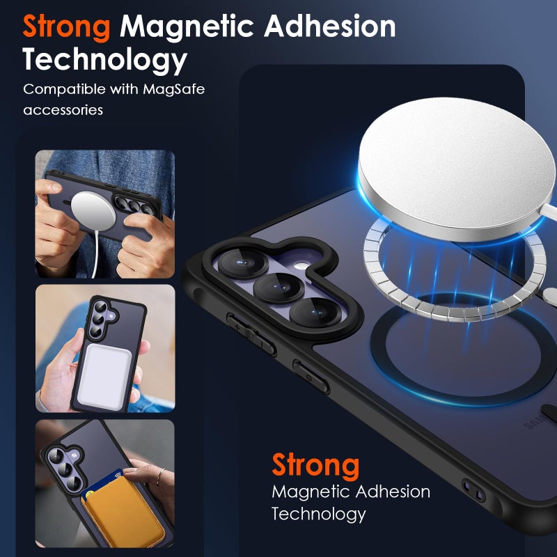 ivoler 3-in-1 Magnetic Case for Samsung Galaxy S26 5G 6.3'' with 2 Pack Screen Protector, [MagSafe Compatible] [Military Grade Drop Protection] Slim Translucent Shockproof Phone Cover- Black - Image 4