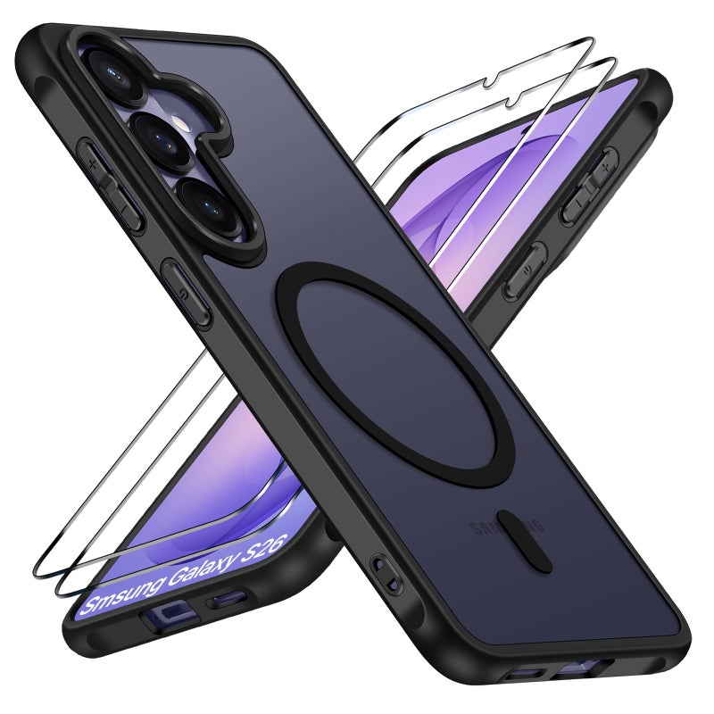 ivoler 3-in-1 Magnetic Case for Samsung Galaxy S26 5G 6.3'' with 2 Pack Screen Protector, [MagSafe Compatible] [Military Grade Drop Protection] Slim Translucent Shockproof Phone Cover- Black - Image 1