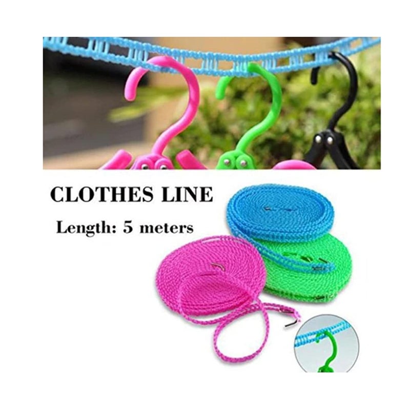 Sulfar Clothesline Drying Nylon Rope with Hooks Multicolor - Image 4