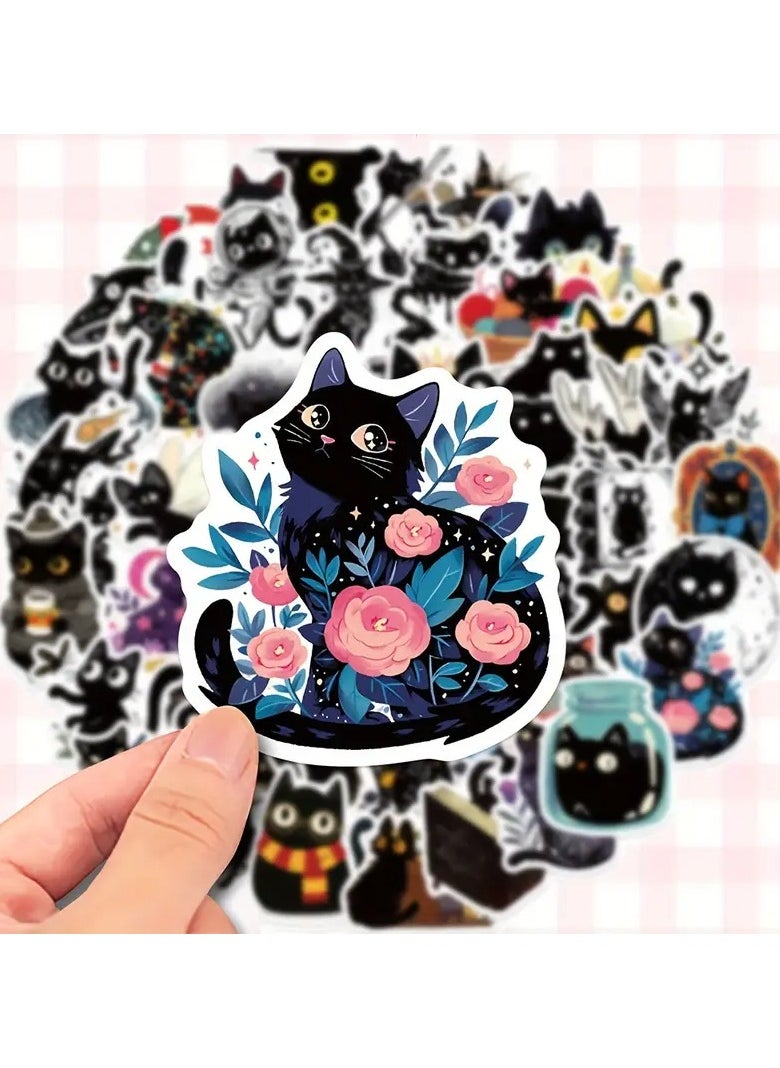 Goolsky 50pcs Black Cat DIY Waterproof Doodle Stickers Stickers Hand Account Decoration For Guitar Notebook Helmet Skateboard Luggage Phone Computer  - Image 1