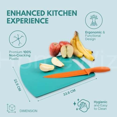 HomeWiz Plastic Cutting Chopping Board with Handle for Vegetable, Fruits, Cheese, Premium-Grade Plastic, 100% Food Safe, BPA-Free, Dishwasher Safe, Microwave Safe, Anti Bacterial Teal Green Rectangle - Image 2